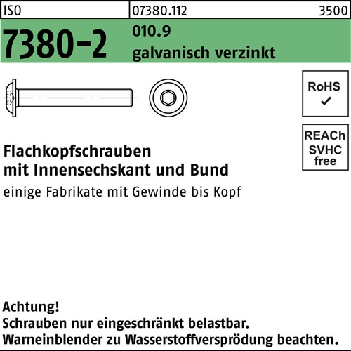 Flachkopfschraube ISO 7380-2 Bund/Innen-6kt M6x50 010.9 galv.verz. 200St.
