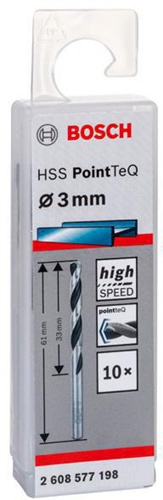 Bosch Metallspiralbohrer PointTeQ DIN388 Arbeits-L.33mm D.3mm Typ N 10St.