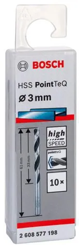 Bosch Metallspiralbohrer PointTeQ DIN388 Arbeits-L.33mm D.3mm Typ N 10St.