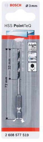Bosch Spiralbohrer PoinTeQ DIN338 Arbeits-L.33mm D.3mm L.72mm HSS Typ N
