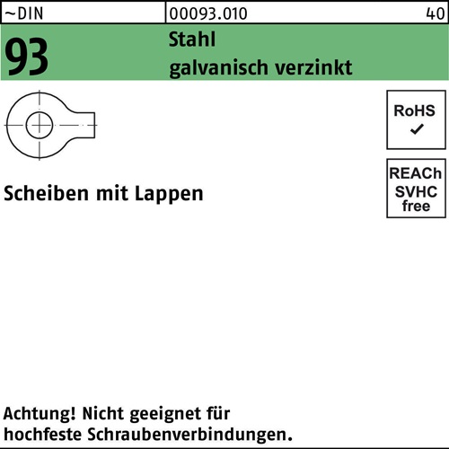 Unterlegscheibe DIN 93 Lappen 8,4 Stahl galv.verz. 100 Stück