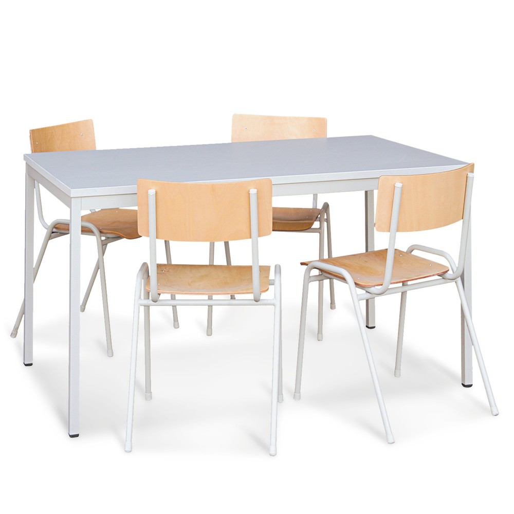 HEMMDAL Sitzgruppe mit Stahlrohrtisch, Tisch BxT 1.600 x 800 mm + 4 Stühle