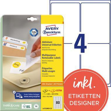 Avery Zweckform Etikett L4732REV-25 35,6x16,9mm weiß 2.400 St./Pack.