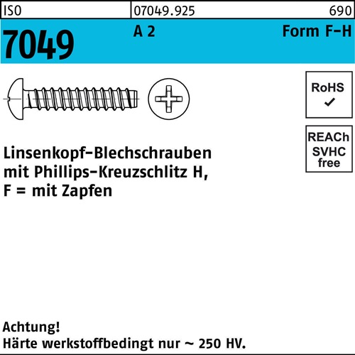 Blechschraube ISO 7049 LIKO Spitze/PH 3,5x 13 -F-H A 2 1000Stück