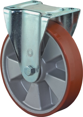 Schwerlast-Bockrolle D.200mm Trgf.800kg Guß-PU 135mm 110mm BS ROLLEN