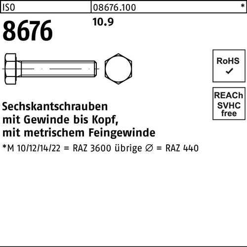 Sechskantschraube ISO 8676 VG M10x1x 60 10.9 100 Stück