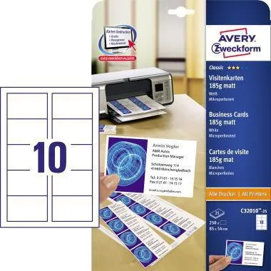 Avery Zweckform Visitenkarte C32010-25 weiß 250 St./Pack.