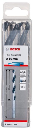 Bosch Metallspiralbohrer PointTeQ DIN388 Arbeits-L.87mm D.10mm Typ N 10St.