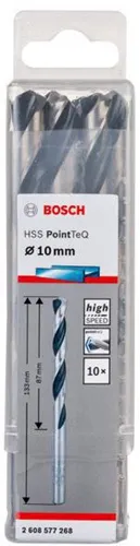 Bosch Metallspiralbohrer PointTeQ DIN388 Arbeits-L.87mm D.10mm Typ N 10St.