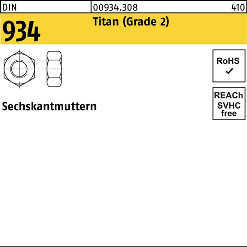 Sechskantmutter DIN 934 M 8 Titan (Grade 2) 100 Stück