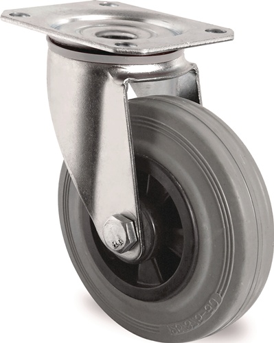 TECWERK Lenkrolle D.160mm Trgf.135kg m.Platte PP Rollenlager VG grau 