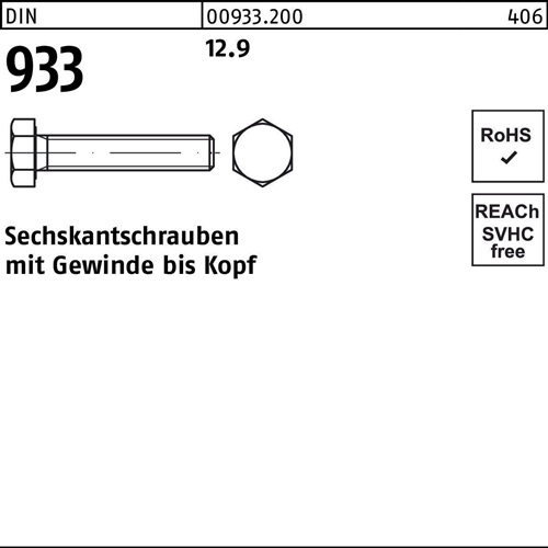 Sechskantschraube DIN 933 VG M16x 35 12.9 50 Stück