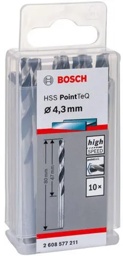 Bosch Metallspiralbohrer PointTeQ DIN388 Arbeits-L.47mm D.4,3mm Typ N 10St.
