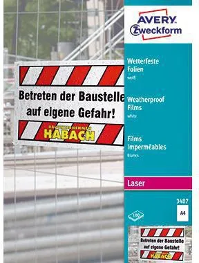 Avery Zweckform Laserfolie 3487 210x297mm wetterfest 100 St./Pack.