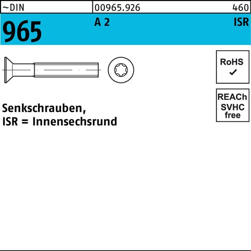 Senkschraube DIN 965 ISR M10x 40-T50 A 2 100 Stück
