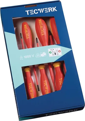 TECWERK Schraubendrehersatz slim 7-tlg.Schlitz/PH Schneiden/Spitzen phos.VDE