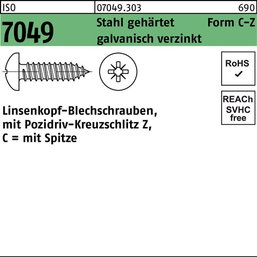 Blechschraube ISO 7049 LIKO Spitze/PZ 3,5x 16 -C-Z Stahl geh.galv.verz. 1000St.