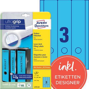 Avery Zweckform Ordneretikett L4753-20 lang/breit bl 60 St./Pack.