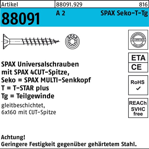 Schraube R 88091 SEKO T-STAR TG 5x 70/41-T20 A 2 100 Stück SPAX