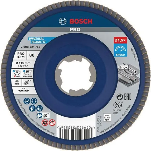Bosch Fächerschleifscheibe PRO X571 D.115mm K80 gewinkelt X-LOCK