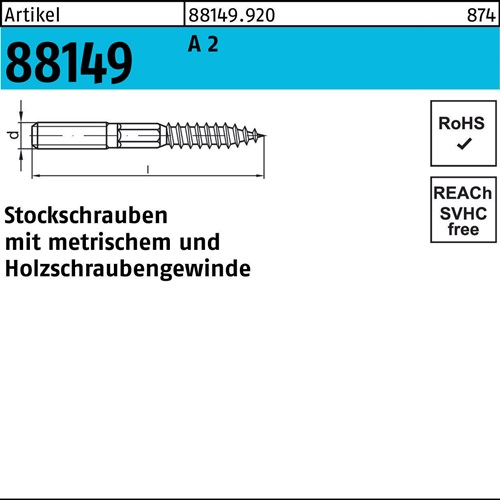 Stockschraube R 88149 Typ 23 E M10x 200 A 2 25 Stück