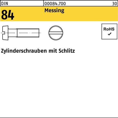 Zylinderschraube DIN 84/ISO 1207 Schlitz M4x 40 Messing 1000 Stück