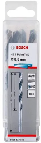 Bosch Metallspiralbohrer PointTeQ DIN388 Arbeits-L.75mm D.8,5mm Typ N 10St.