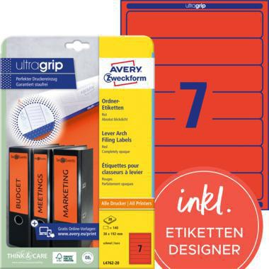 Avery Zweckform Ordneretikett L4762-20 38x192mm rt 140 St./Pack.