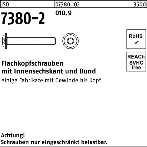 Flachkopfschraube ISO 7380-2 Bund/Innen-6kt M4x 30 010.9 500 Stück