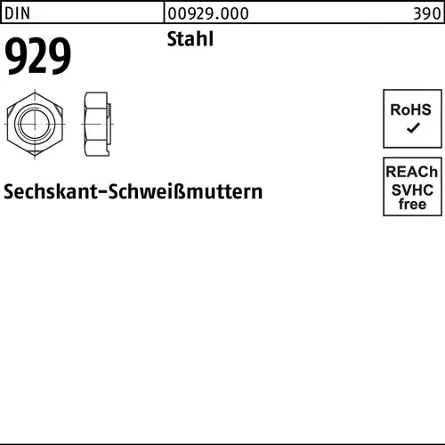Sechskantanschweißmutter DIN 929 M12 Stahl 100 Stück