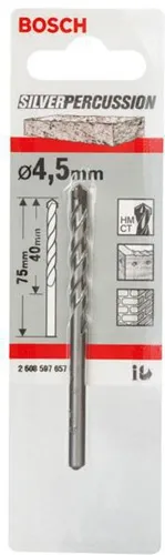 Bosch Betonbohrer Silver Percussion CYL-3 D.4,5mm Arbeits-L.40mm L.75mm Schaft-D.3,8mm