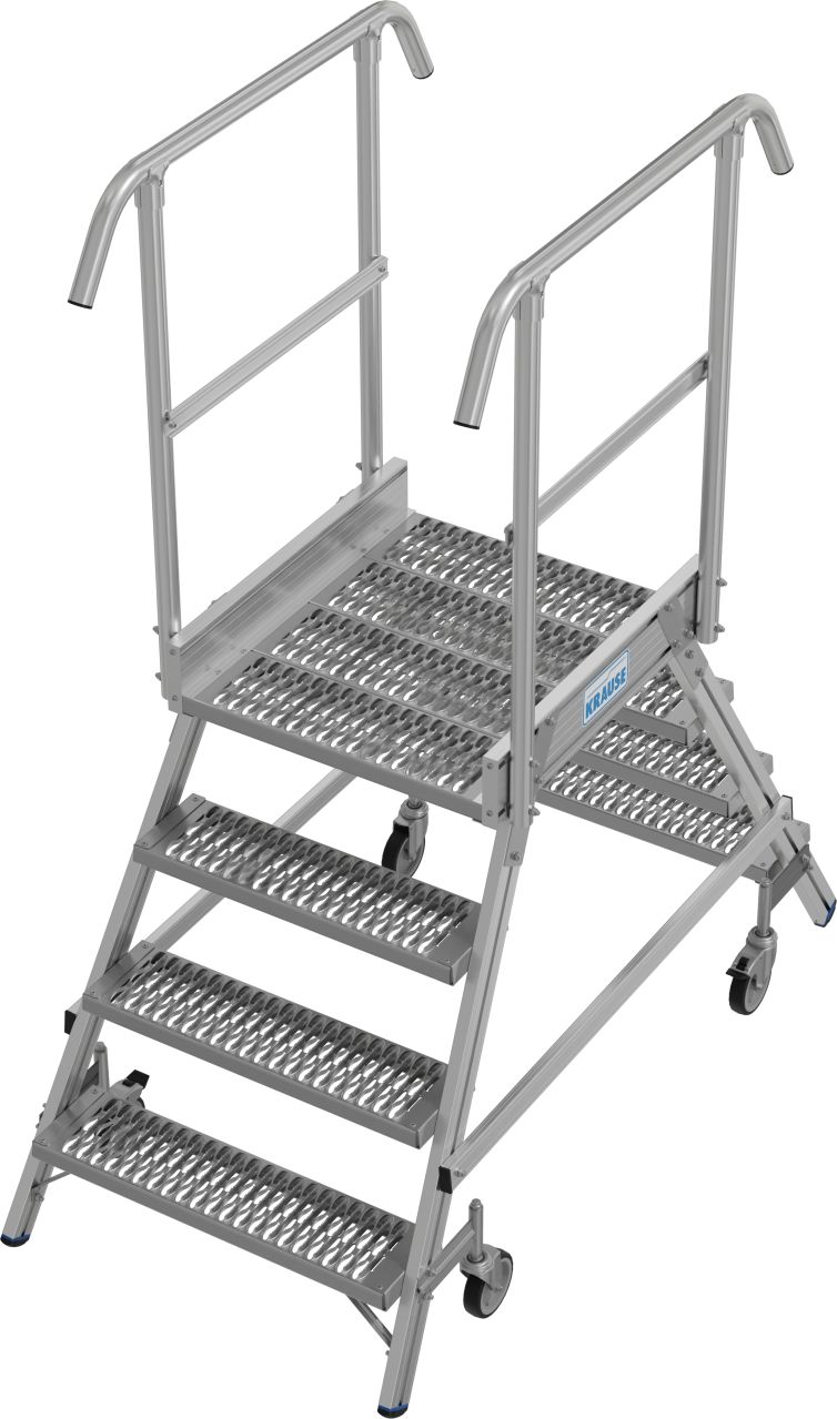 Krause STABILO Podestleiter fahrbar beidseitig begehbar Profilrost R13 Stufen 2x4 Stufen 