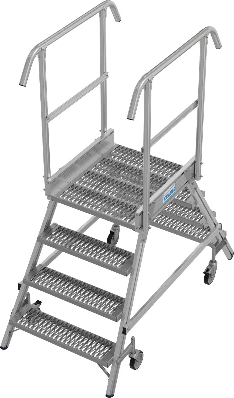 Krause STABILO Podestleiter fahrbar beidseitig begehbar Profilrost R13 Stufen 2x4 Stufen
