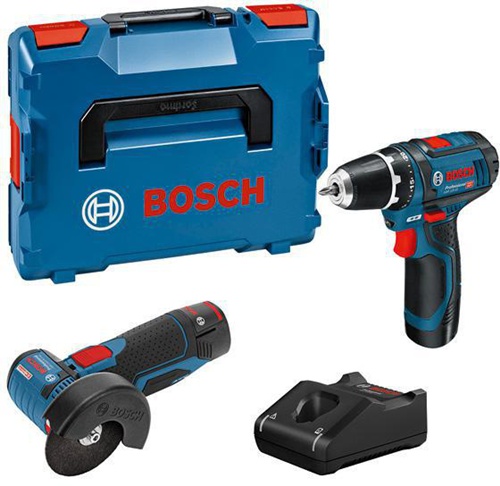 Bosch Akkugeräte-Set GSR/ GWS Sp.12V m.2 Werkzeugen m.2Akkus 2Ah 