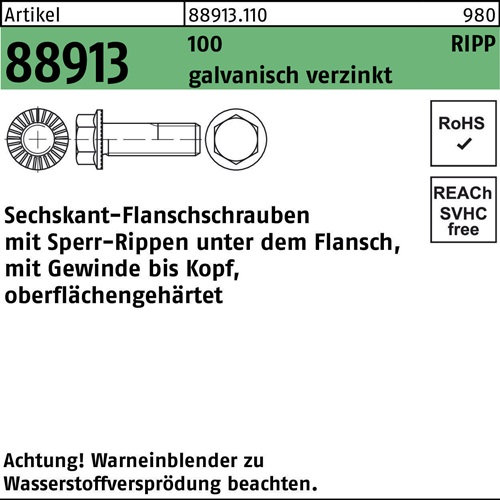Sechskantflanschschraube R 88913 Sperr-Ripp VG M10x30 100 galv.verz. 200St.