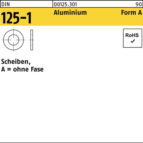Unterlegscheibe DIN 125-1 A 10,5x20x2 Aluminium 500 Stück