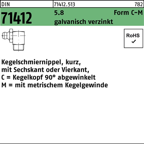 Kegelschmiernippel DIN 71412 FormC-M CM10x1 SW11 5.8 galv.verz. 100St.