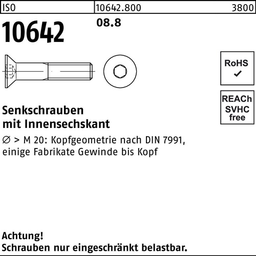 Senkschraube ISO 10642 Innen-6kt M24x 60 8.8 25 Stück