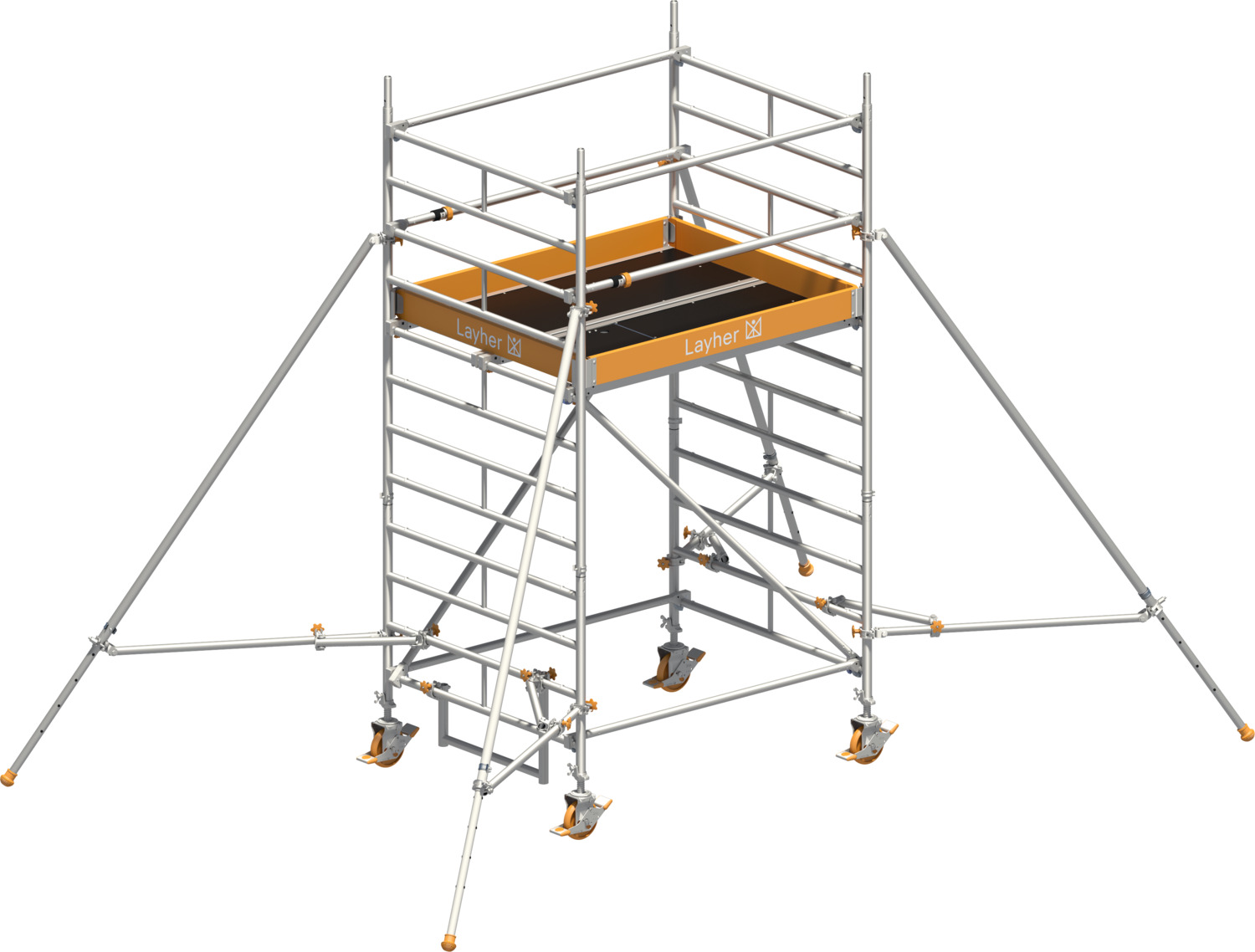 Layher Fahrgerüst Uni Kompakt P2 mit Uni Telegeländer und Gerüststützen