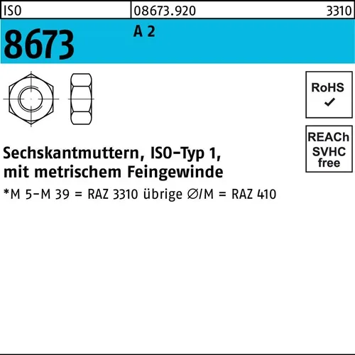 Sechskantmutter ISO 8673 M24x 1,5 A 2 10 Stück
