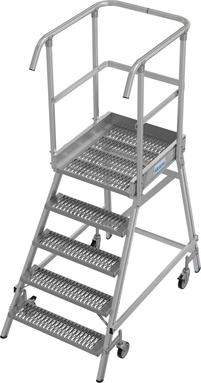 Krause STABILO Podestleiter fahrbar einseitig begehbar Profilrost R13 Stufen 1x5 Stufen