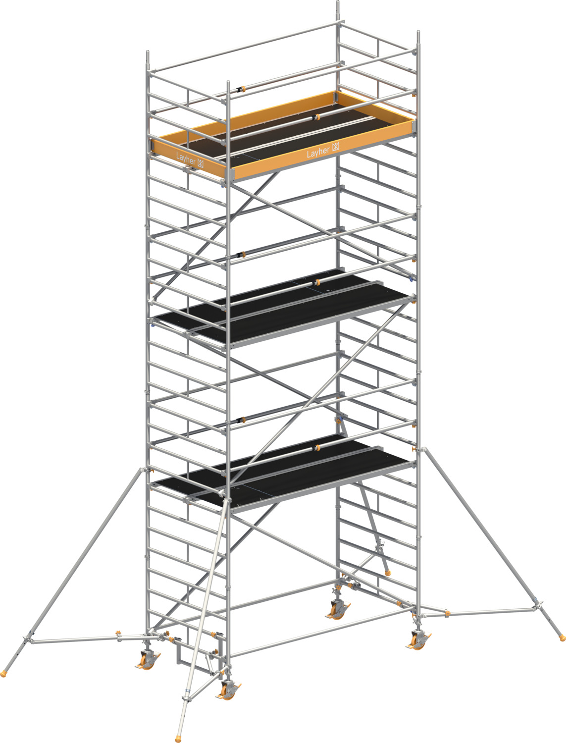Layher Fahrgerüst Uni Breit P2 mit Uni Telegeländer und Gerüststützen Typ: 1412126 | SH: 6,2 m / AH: 8,20 m