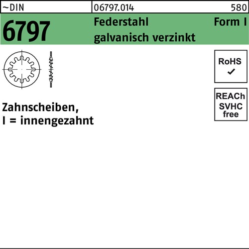 Zahnscheibe DIN 6797 FormI innengezahnt I 31 Federstahl galv.verz. 100St.