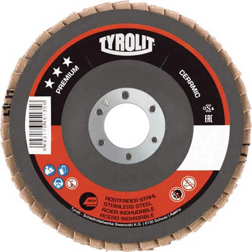 Fächerscheibe PREMIUM CERAMIC D.125mm K.40 gekr.Rostfreier STA CA TYROLIT