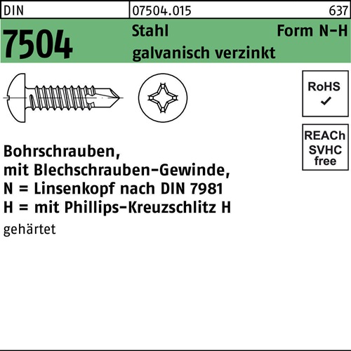 Bohrschraube DIN 7504 LIKO N 3,9x45-H Stahl galv.verz. 500St.