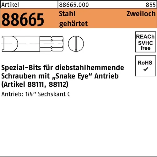 Bit R 88665 Zweiloch M6 Stahl gehärtet 1 Stück