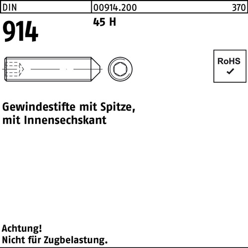 Gewindestift DIN 914 Spitze/Innen-6kt M4x 8 45 H 1000 Stück
