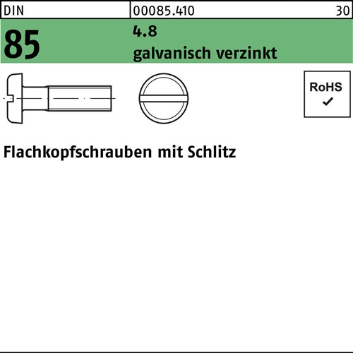 Flachkopfschraube DIN 85/ISO 1580 Schlitz M3x16 4.8 galv.verz. 2000St.