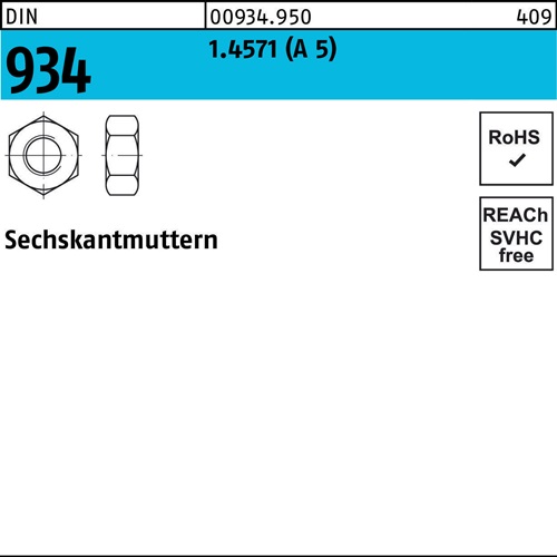 Sechskantmutter DIN 934 M6 A 5 100 Stück