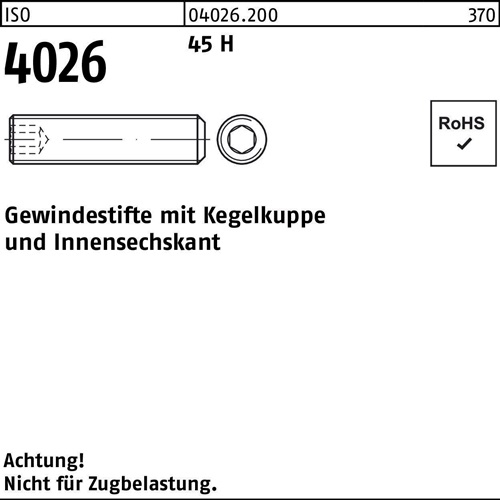 Gewindestift ISO 4026 Kegelkuppe/Innen-6kt M24x 35 45 H 50 Stück